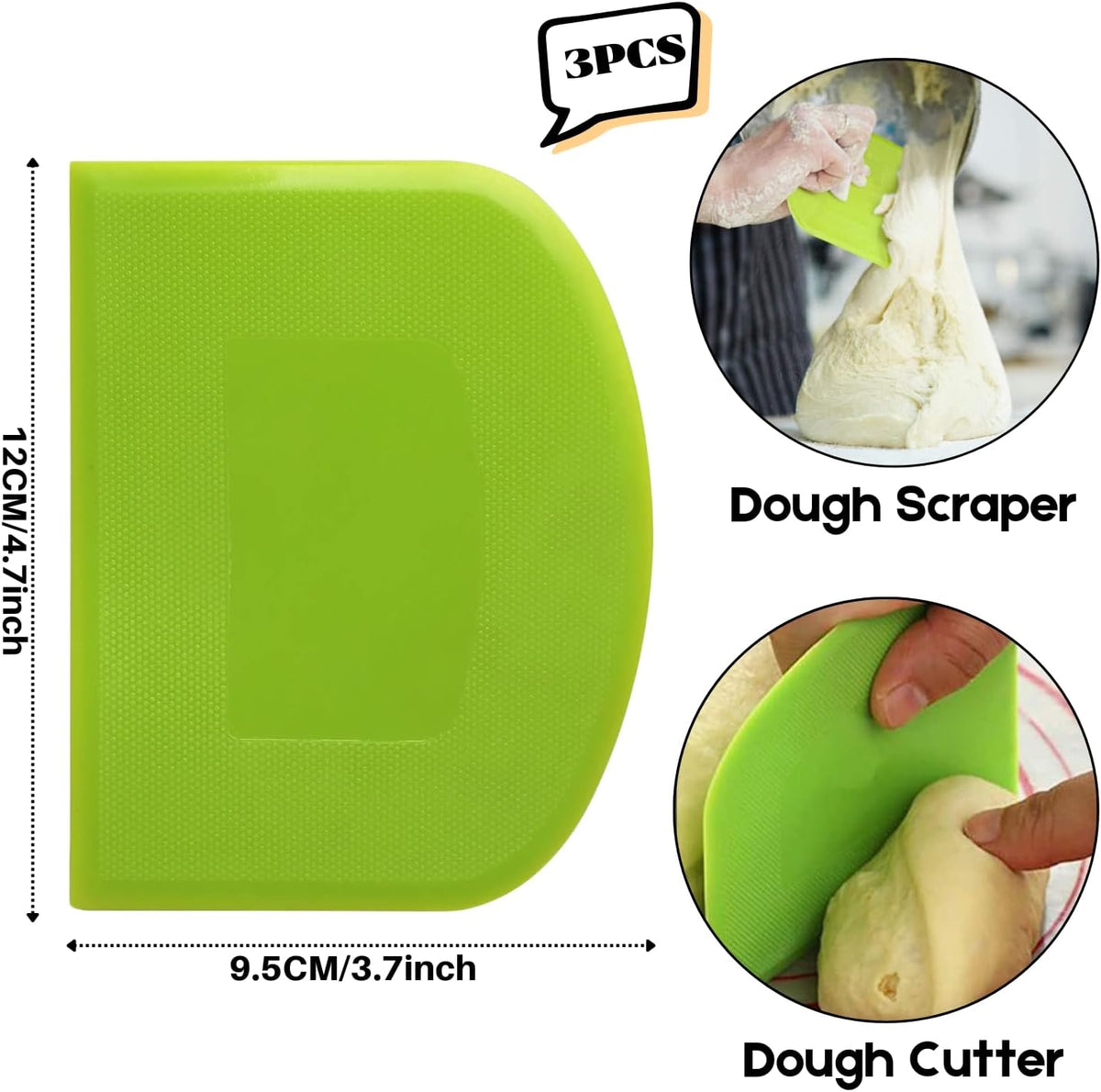 SURDOCA Dough Scraper Bench Scraper - 3P 4.7x3.7" Plastic Flexible Bowl Scraper, Sharp Edge & Angles Cake Scraper. Non-Slip Bakeware Decorating Tools