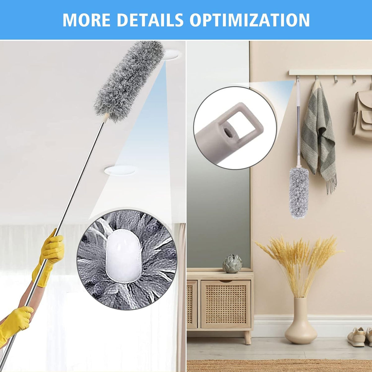 Microfiber Feather Duster 5-in-1 Kit, Dusters for Cleaning, Duster with Extension Pole 100 Inches, Cobweb Duster, Microfiber Dusters for High