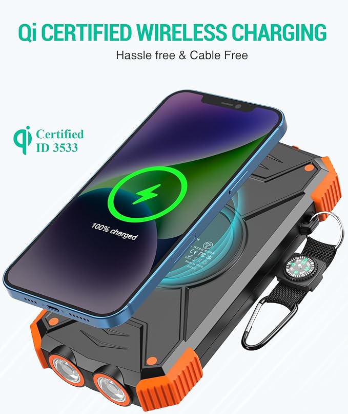BLAVOR Solar Charger Power Bank 10,000mAh, Portable Wireless Charger, 20W Fast Charging External Battery Pack with USB C for Cell Phones, Solar Panel