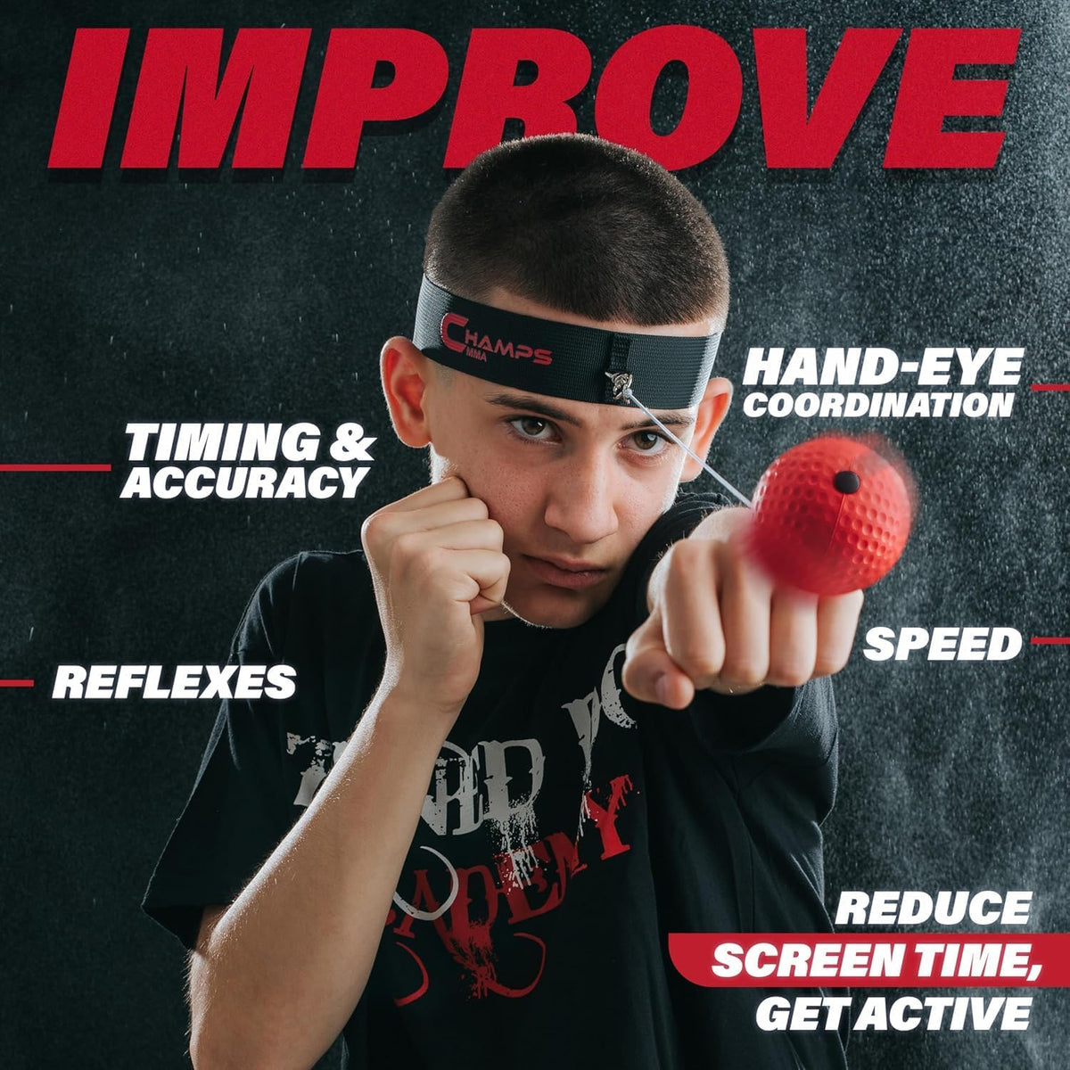 Champs MMA Boxing Reflex Ball Set with Punch Counter App | 4 Balls with Varying Weights, Headband & 4 Spare Strings to Improve Speed, Hand Eye