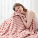 NEWCOSPLAY Super Soft Throw Blanket Pink Premium Silky Flannel Fleece 3D Ribbed Jacquard Lightweight Bed Blanket All Season Use