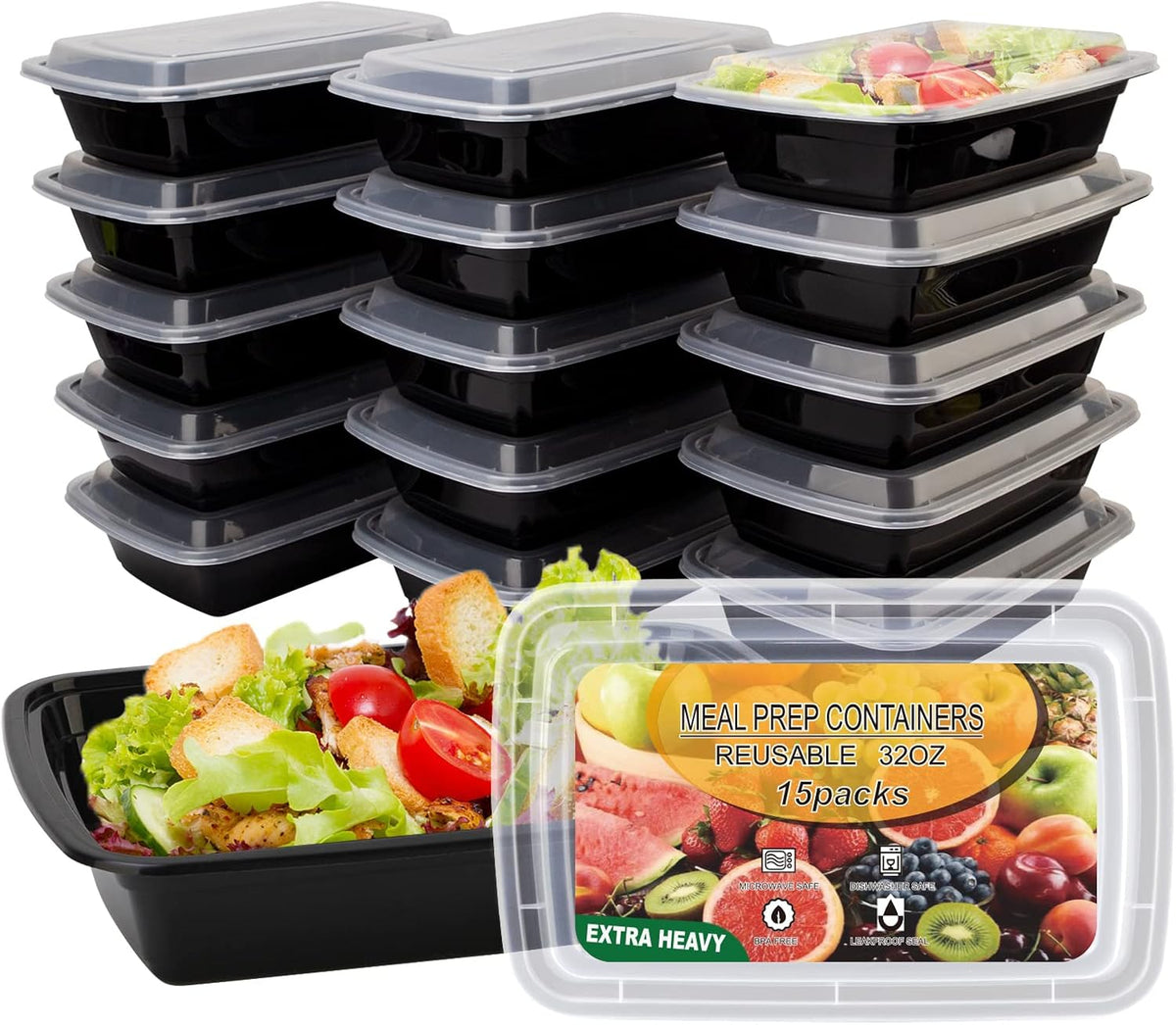 15 Pack- Meal Prep Containers 32oz, Plastic Food Prep Containers Reusable, Leakproof To Go Food Containers with Lids, BPA-Free