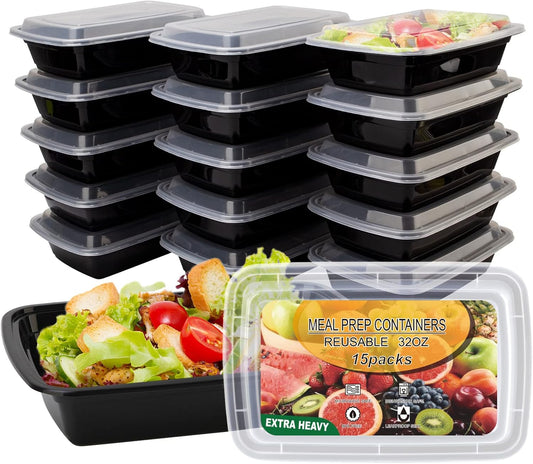 15 Pack- Meal Prep Containers 32oz, Plastic Food Prep Containers Reusable, Leakproof To Go Food Containers with Lids, BPA-Free