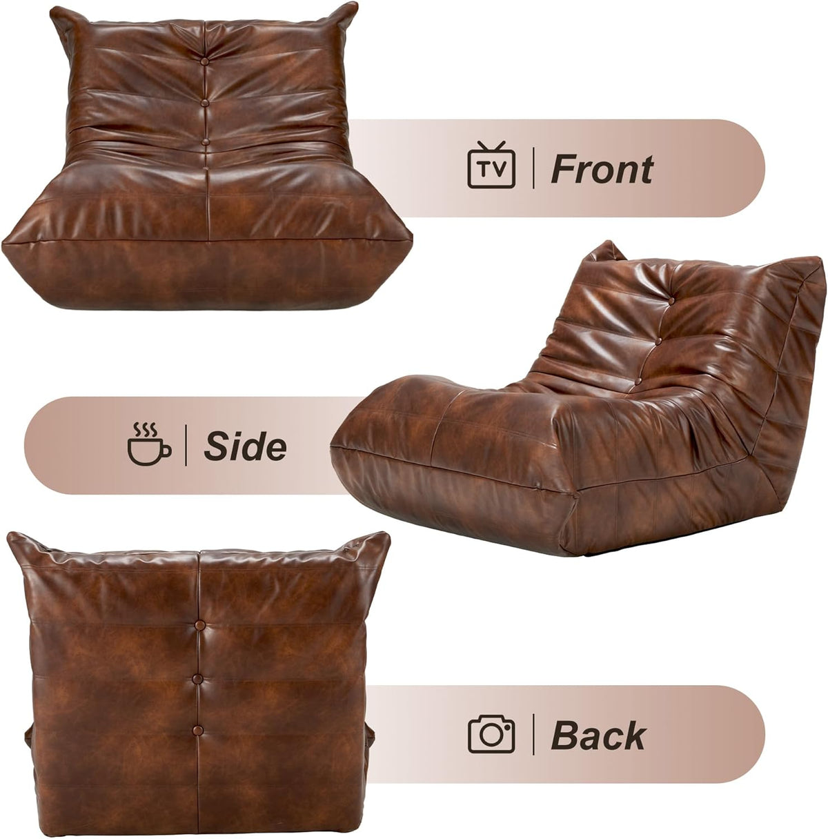 Hobestluk Giant Bean Bag Chair Lazy Floor Sofa, Memory Foam Fireside Sofa for Adults, Big Beanbag Faux Leather Armless Chair for Living Room Bedroom