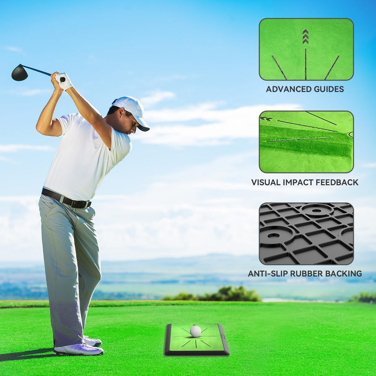 Golf Hitting Mat, Golf Training Mat for Swing Path Feedback Detection Batting,Extra Replaceable Golf Practice Mat 16"x12", Golf Gifts for Men Women