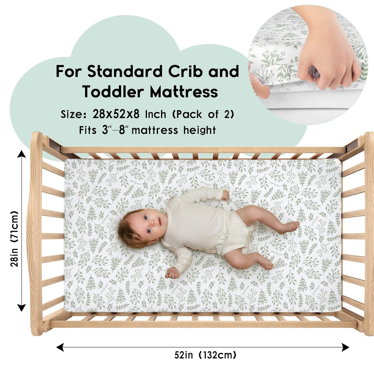 Yoofoss Baby Crib Sheets for Boys Girls, Fitted Crib Sheet 2 Pack for Standard Crib and Toddler Mattress, Super Soft Microfiber Baby Sheet