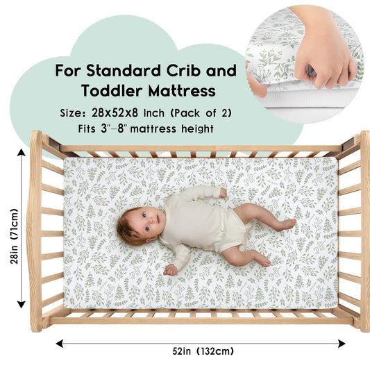 Yoofoss Baby Crib Sheets for Boys Girls, Fitted Crib Sheet 2 Pack for Standard Crib and Toddler Mattress, Super Soft Microfiber Baby Sheet