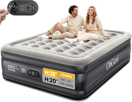 Air Mattress Queen with Built in Pump, Inflatable Mattress Blow Up Mattress 18 Raised Comfort,Upgraded Surface Portable Bed, Air Bed for Home, Guest