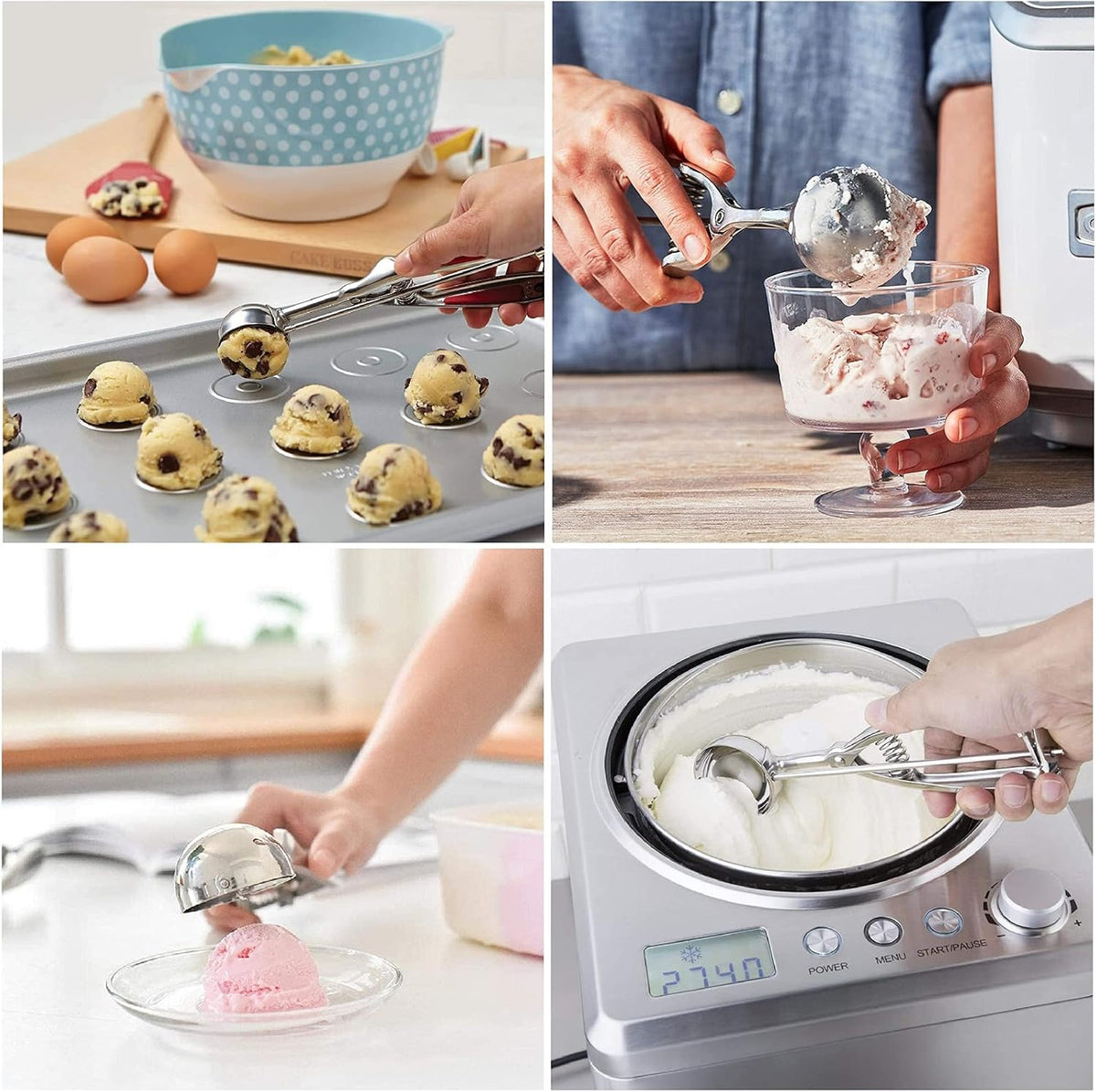 Ice Cream Scoop, 3Pcs Cookie Scoop Set, Stainless Steel Ice Cream Scooper with Trigger Release, Large/Medium/Small Cookie Scooper for Baking, Cookie
