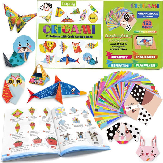 hapray Origami Kit for Kids Ages 5-8 8-12, with Guiding Book, 152 Paper with 72 Patterns, DIY Art and Craft Projects, Beginners Children's Day Gift