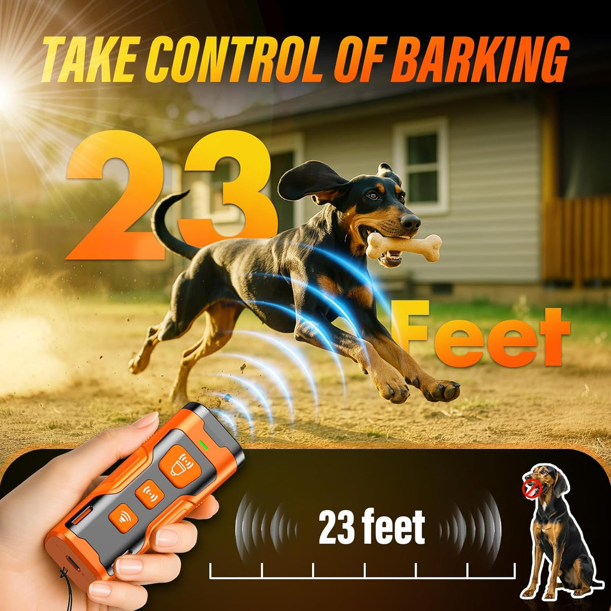 Dog Bark Deterrent Device, 3X Ultrasonic Anti Barking, 6 Training Modes 23 FT Range Barks No More Indoors Outdoors Behavior Correct Safe & Humane