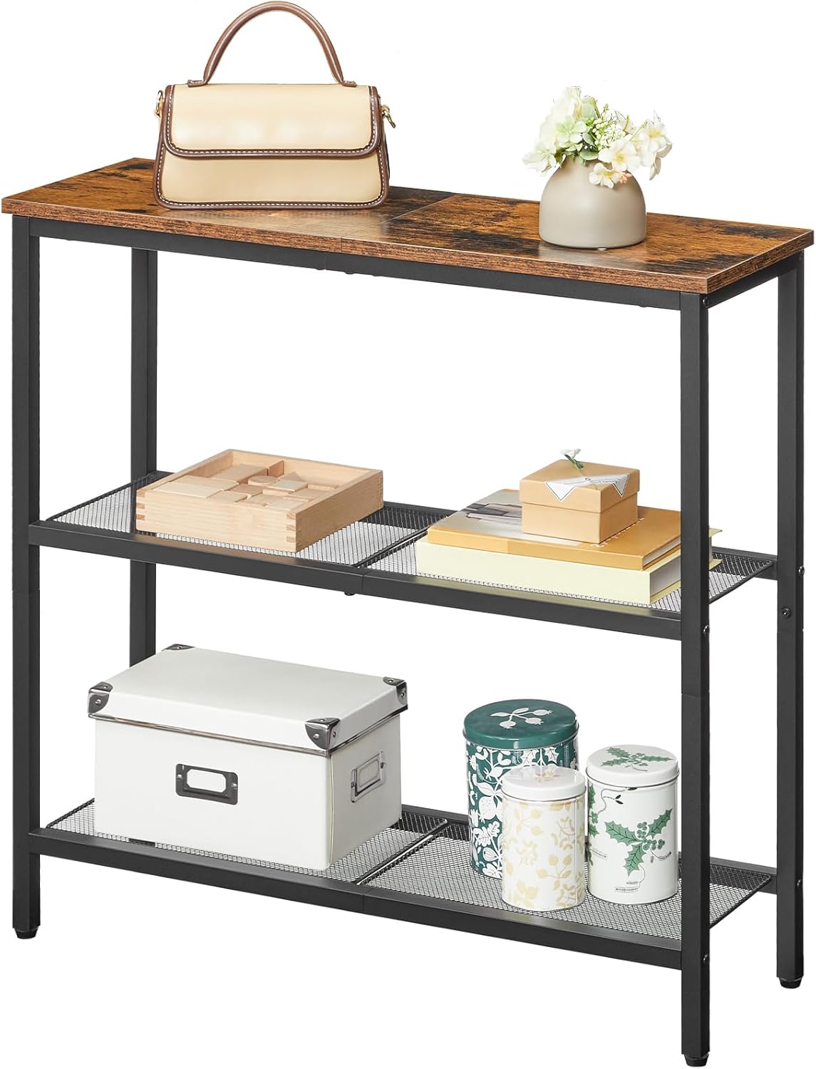 HOOBRO 29.5" Narrow Console Table, 3-Tier Entryway Table, Thin Sofa Table with Shelves, Side Table, Display Table, for Hallway, Entrance, Living