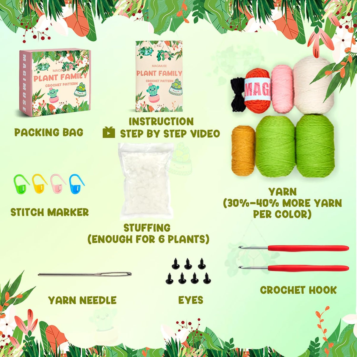 MAGIMUSE Crochet Kit for Beginners, Crochet Starter Kits, Amigurumi Craft Knitting Crocheting Kits with Step-by-Step Video Tutorials, 6 Pack Hanging