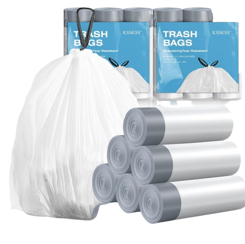 120 Counts 1.6 Gallon Mini Drawstring Trash Bags, Small Garbage Bags by KSSKSS, Code a fit 4.5-8 Liter, 1.2-2 Gal, White Trash Bin Liners for Home