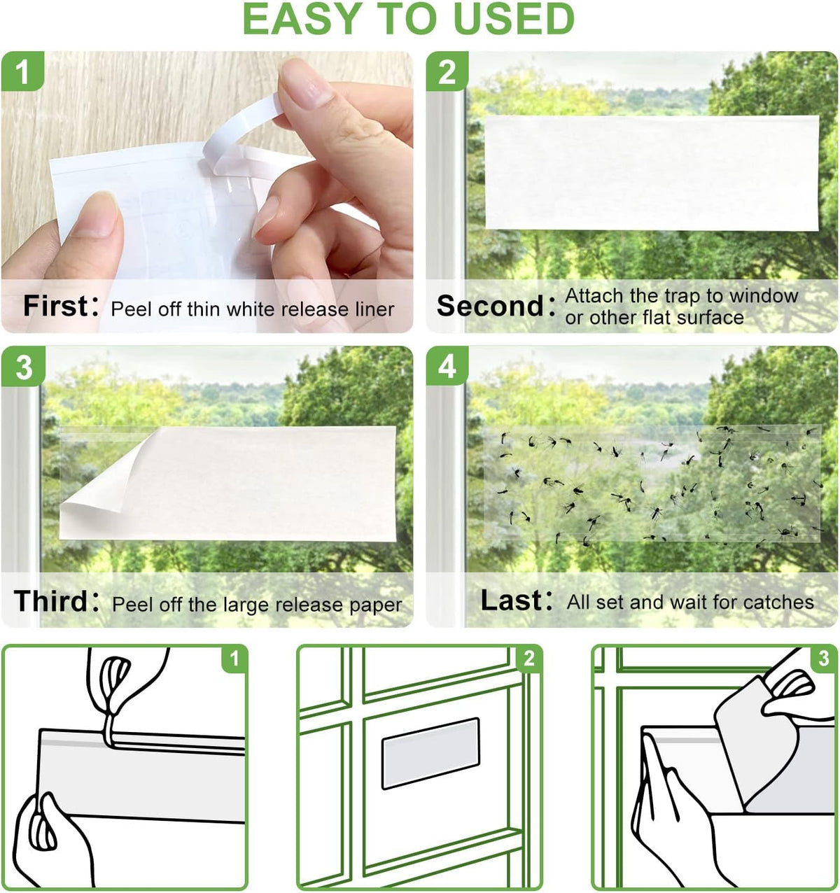 50 Pack Window Fly Trap, Fruit Fly Traps for Indoors, Fly Paper Sticky Strips, Fly Traps for Indoors Clear