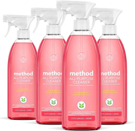 Method All-Purpose Cleaner Spray, Pink Grapefruit, Plant-Based and Biodegradable Formula Perfect for Most Counters, Tiles and More, 28 Fl Oz, (Pack