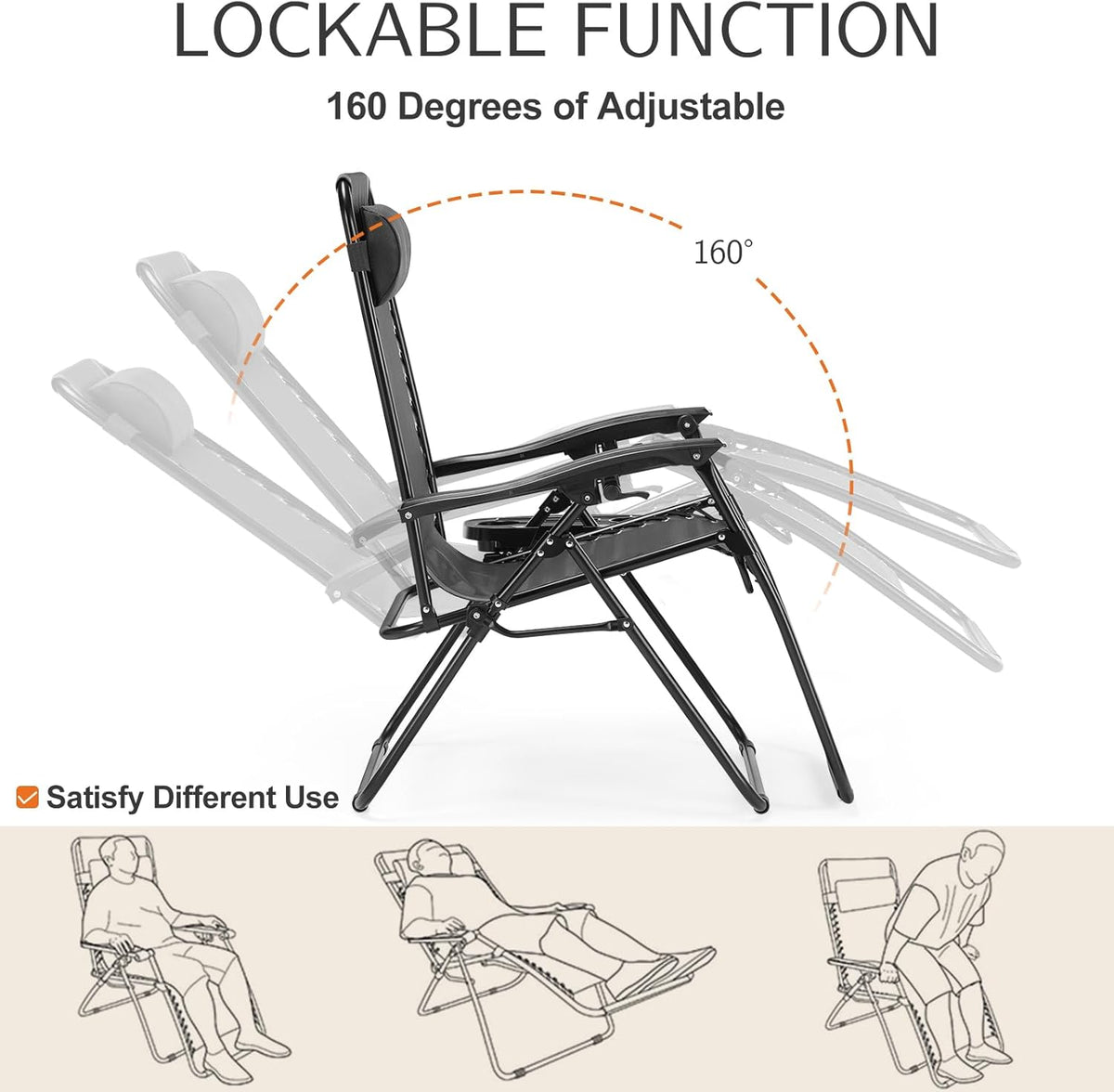 Sweetcrispy Zero Gravity Chairs, Set of 2 Portable Recliner Beach Camping Patio Outdoor Folding Lounge Chair with Cup Holder Trays and Adjustable