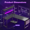 ODK 53 Inch L Shaped Desk with LED Lighting, Reversible Gaming Desk with Power Outlets, Cornor Computer Table with Storage Shelves & Bag & Iron Hook