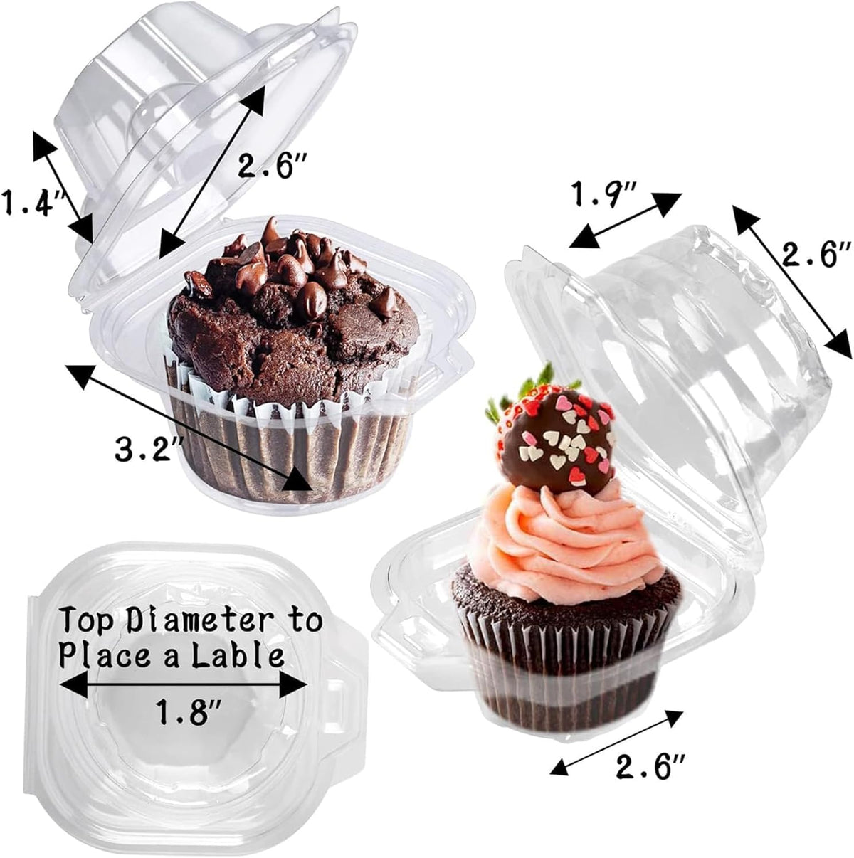 50 Pack Individual Cupcake Containers Plastic Cupcake Boxes Cupcake Holders Stackable Deep Dome Cupcake Carrier