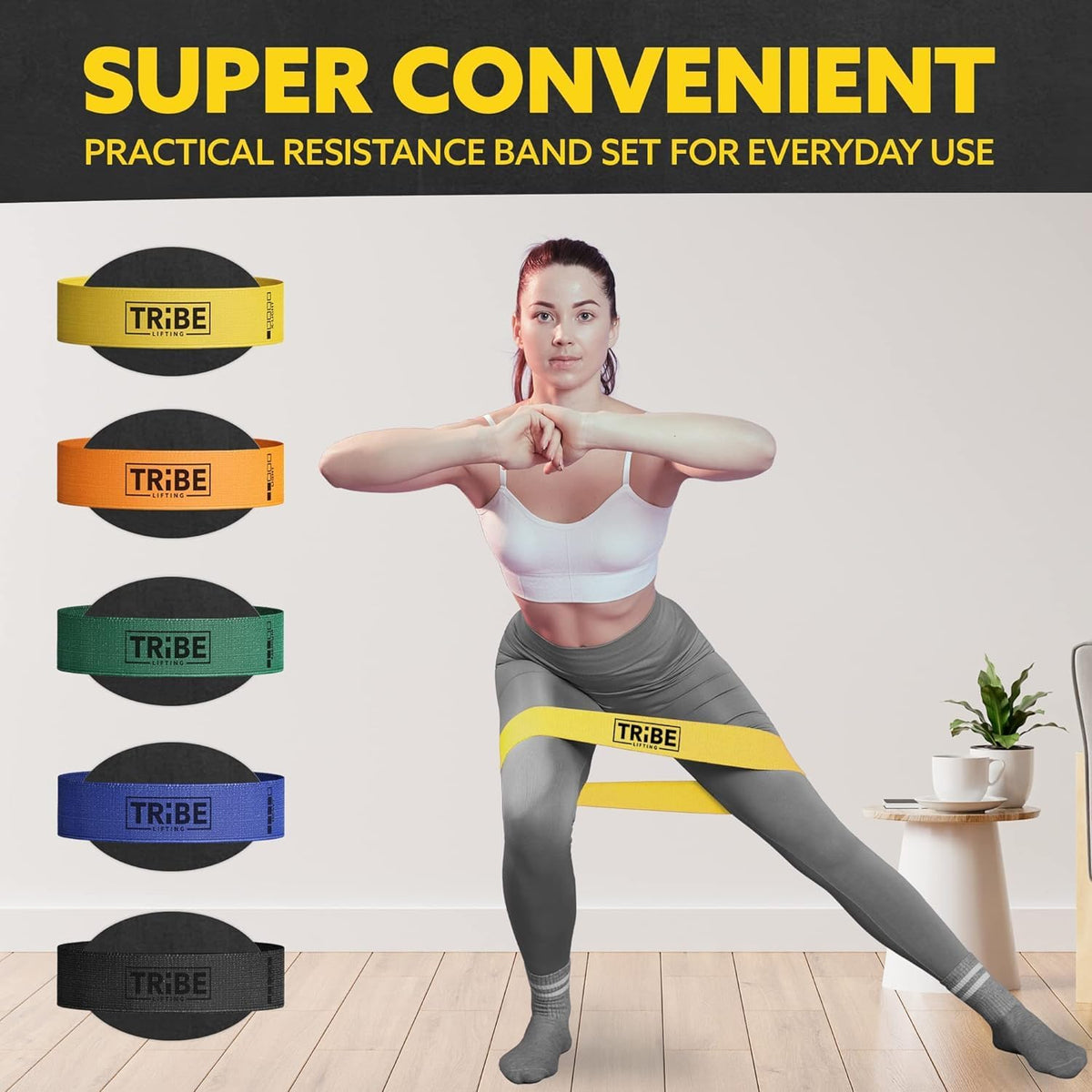 Tribe Lifting Fabric Resistance Bands for Glutes & Legs | 5 Fabric Workout Bands Set | Thick Booty Bands for Squats, Lunges, Hip Training, Physical