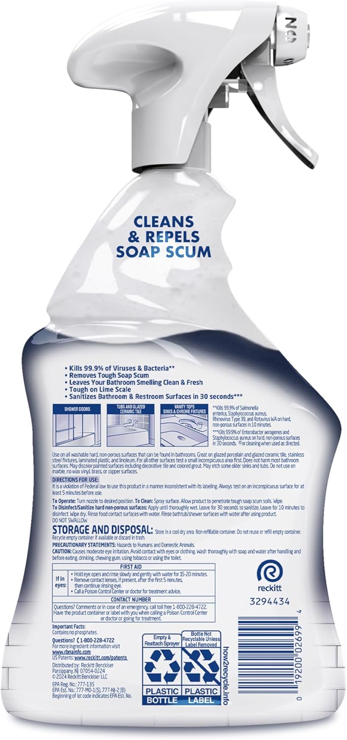 Lysol Power Foaming Bathroom Cleaner, Multipurpose Cleaner For Showers, Bathtubs, Sinks, Disinfectant Spray Kills 99.9% Of Germs, Zero Bleach