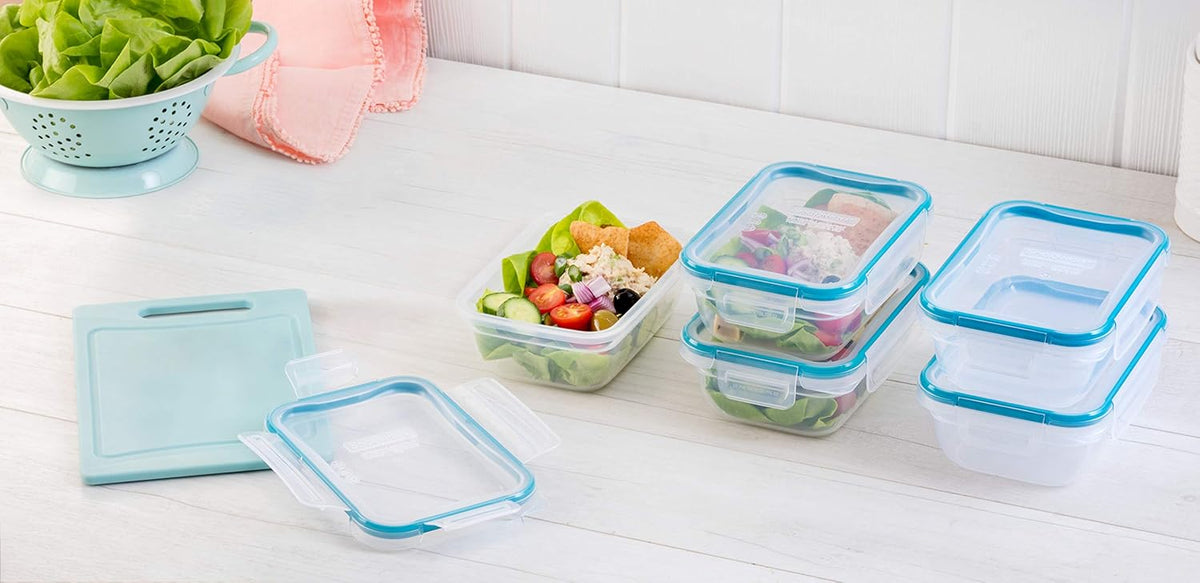 Snapware Total Solution 5-Pack (3-Cup) Plastic Food Storage Containers Set, Leakproof & Airtight Locking Lids Rectangular Tupperware, Non-Toxic