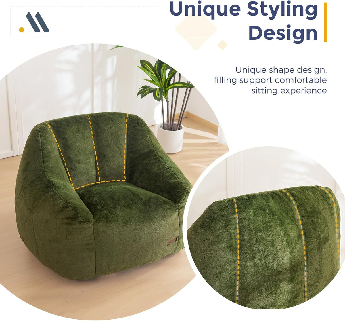MAXYOYO Bean Bag Chair, Comfy Bean Bag Sofa with Back Support, Faux Fur Bean Bag Chair for Adults and Kids, Stuffed Floor Sofa for Living Room