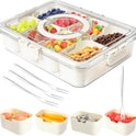 Snackle Box Container,Portable Snack Box 8 Compartment Divided Serving Tray with Lid and Handle,Clear Storage Organizer for Fruit Candy Nuts