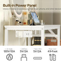 Small Vanity Desk Without Mirror, Makeup Vanity Table with Power Outlet, White Vanity with Fabric Drawers, Dressing Table, for Small Spaces, Bedroom