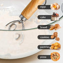 TEEVEA Danish Dough Whisk Stainless Steel Dough Hook Dutch Whisk for Sourdough Bread Dough Mixer Hand Wooden Handle Kitchen Whisking Mixing Tool