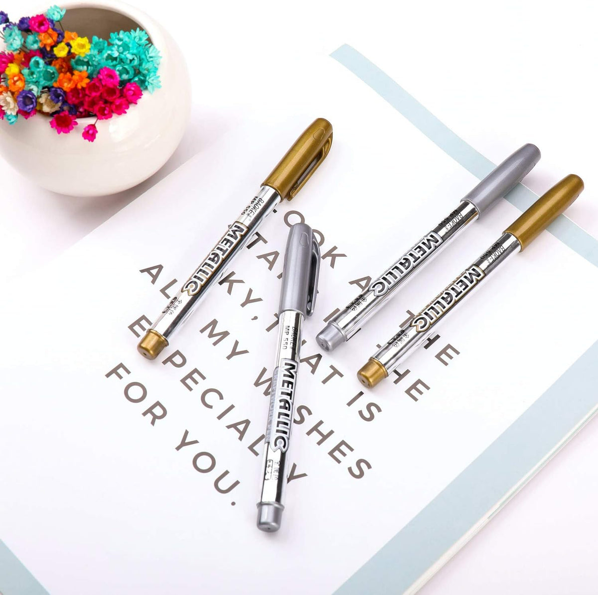 Dyvicl Metallic Markers Pens - Silver and Gold Paint Pens for Black Paper, Glass, Rock Painting, Halloween Pumpkin, Card Making, Scrapbook Album