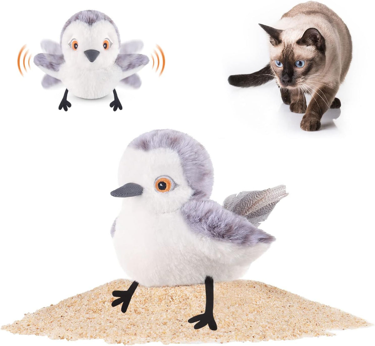 Potaroma Cat Toys Flapping Bird (No Flying), Lifelike Sandpiper Chirp Tweet, Rechargeable Touch Activated Kitten Toy Interactive Cat Exercise Toys