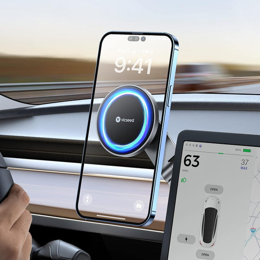 VICSEED Tesla Phone Mount【Strongest Magnet Power】Foldable Hidden Tesla Phone Holder Fit for All Phone, Tesla Model 3 Model Y for MagSafe Car Mount