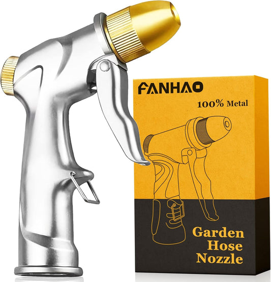 FANHAO Upgraded Garden Hose Nozzle Sprayer, 100% Heavy Duty Metal Handheld Water Nozzle High Pressure in 4 Spraying Modes for Watering Plants and
