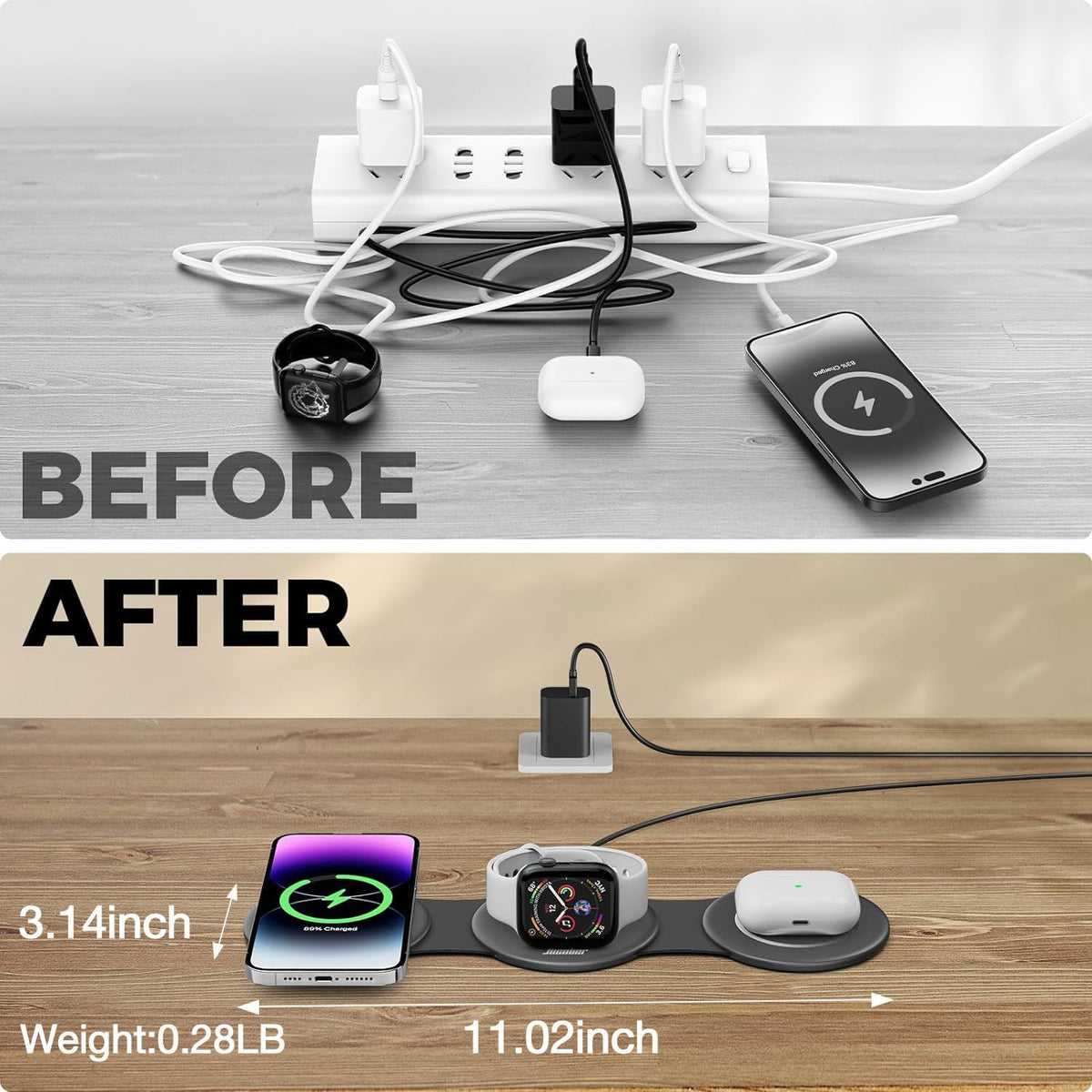 3 in 1 Charging Station for Apple Multiple Devices, Foldable Travel Wireless Charger 18W for iPhone Air 17 16 15 14 13 Pro Max Plus &Apple Watch