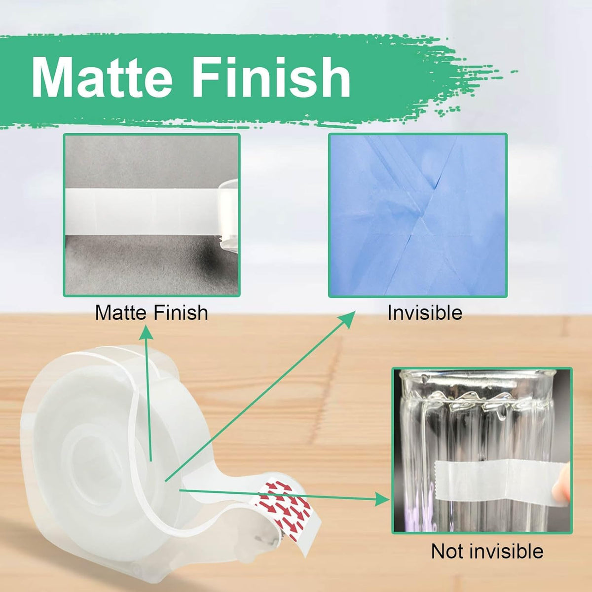 Tape, Invisible Tape for Gift Wrapping, 6 Rolls+6 Refillable Dispensers, Matte Finish, Writable, 3/4″x 650″, Clear Tapes for Christmas Wrapping