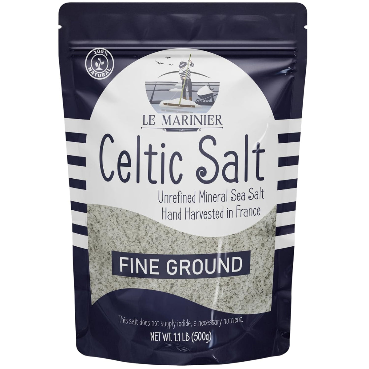 Le Marinier Celtic Salt Organic Fine Ground, 1.1lb - 18oz. Mineral Rich. 100% Natural and Unrefined. French Sea Salt Organic Vital Minerals. Hand