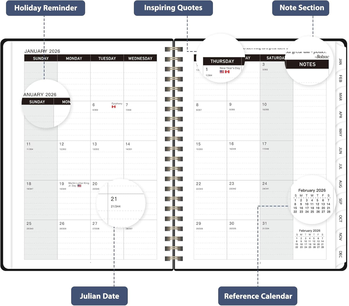 2026 Planner, Weekly and Monthly Calendar Academic Planner, Jan 2026 - Dec 2026, Planning Agenda Book for Desk Accessories and School Supplies - A5