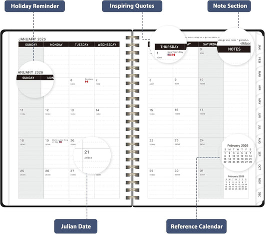 2026 Planner, Weekly and Monthly Calendar Academic Planner, Jan 2026 - Dec 2026, Planning Agenda Book for Desk Accessories and School Supplies - A5