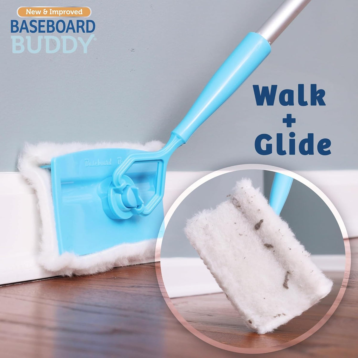 Baseboard Buddy | Lightweight Home Cleaning Essential, Perfect for Baseboards, Moldings & Walls, Glide & Wipe Trapping & Locking Dirt & Dust | As