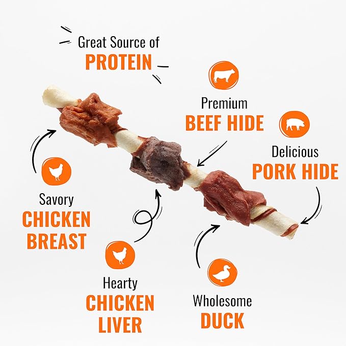 Good ‘n’ Fun Triple Flavor Kabobs Chews for All Dogs, 24 Ounces, Treat Your Dog to Chews Made from Beef Hide, Real Chicken, Pork Hide, Duck and