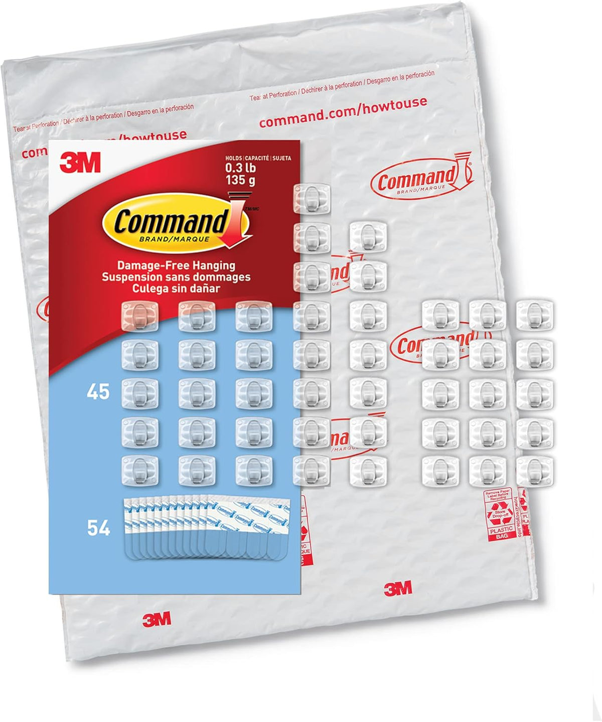 Command Indoor Mini Light Clips, 45 Clear Clips and 54 Command Strips, Damage Free Hanging Christmas Decorations, Wall Clips for Hanging Lights and