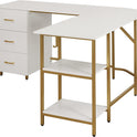 Techni Mobili L Shaped Desk - Two-Toned Computer Desk with Drawers & Storage Shelves - Simple Modern Furniture & Home Office Space Corner Table for