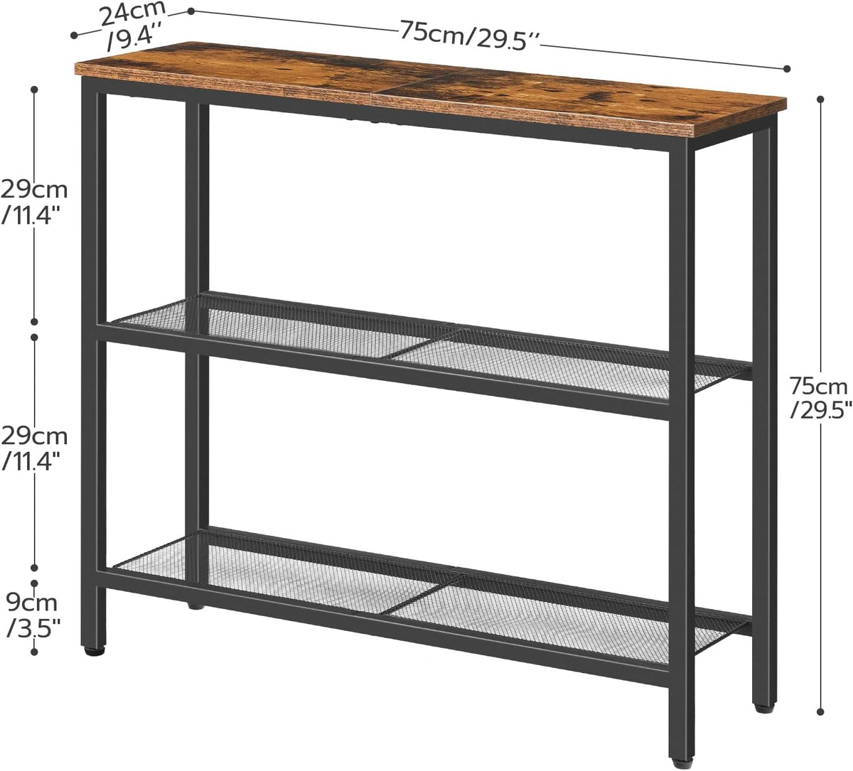 HOOBRO 29.5" Narrow Console Table, 3-Tier Entryway Table, Thin Sofa Table with Shelves, Side Table, Display Table, for Hallway, Entrance, Living