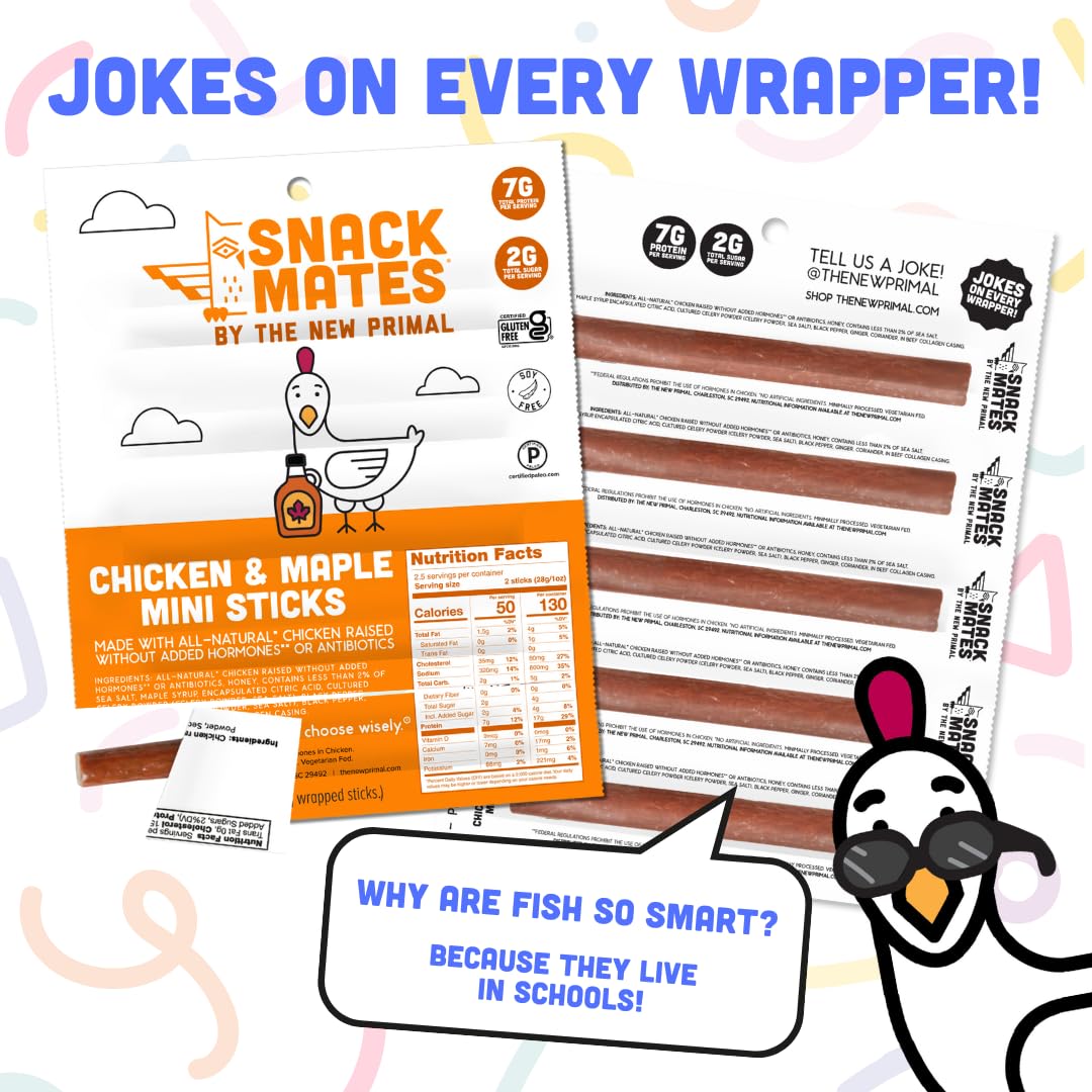 The New Primal Snack Mates Chicken & Maple Sticks, Gluten Free Healthy Snacks for Kids, Low Sugar High Protein Back to School Snacks, Mini Paleo