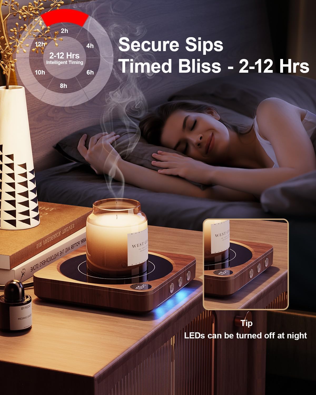 Mug Warmer - 36W Coffee Mug Warmer for Desk with Temperature Display, 2-12Hrs Auto Shut Off, Smart Candle Warmer - Ideal Coffee Gifts Accessories
