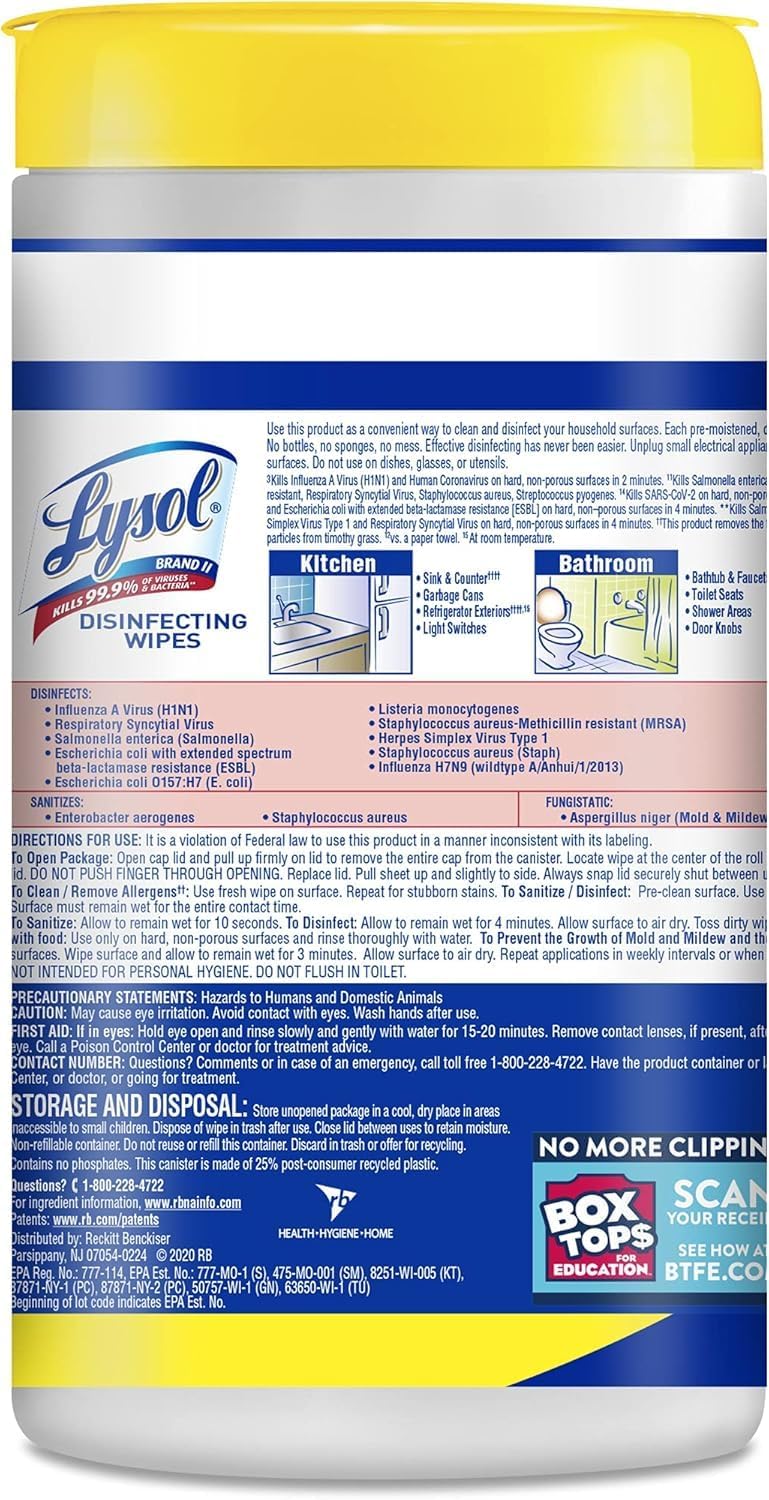 Lysol Disinfecting Wipes Bundle, Home Apartment Dorm Room Essentials and Cleaning Supplies, All Purpose Cleaner, Multi-surface Cleaning Wipes, Lemon