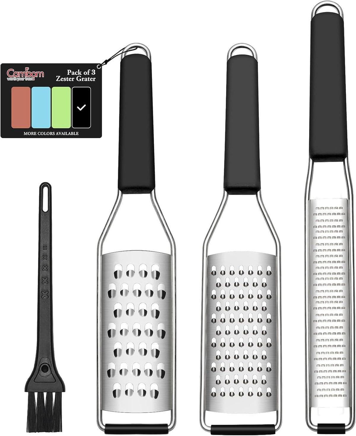 Cambom Lemon Zester Grater Three-piece Suit - Heavy Duty Kitchen Tool for Parmesan Cheese, Ginger, Garlic, Nutmeg, Chocolate