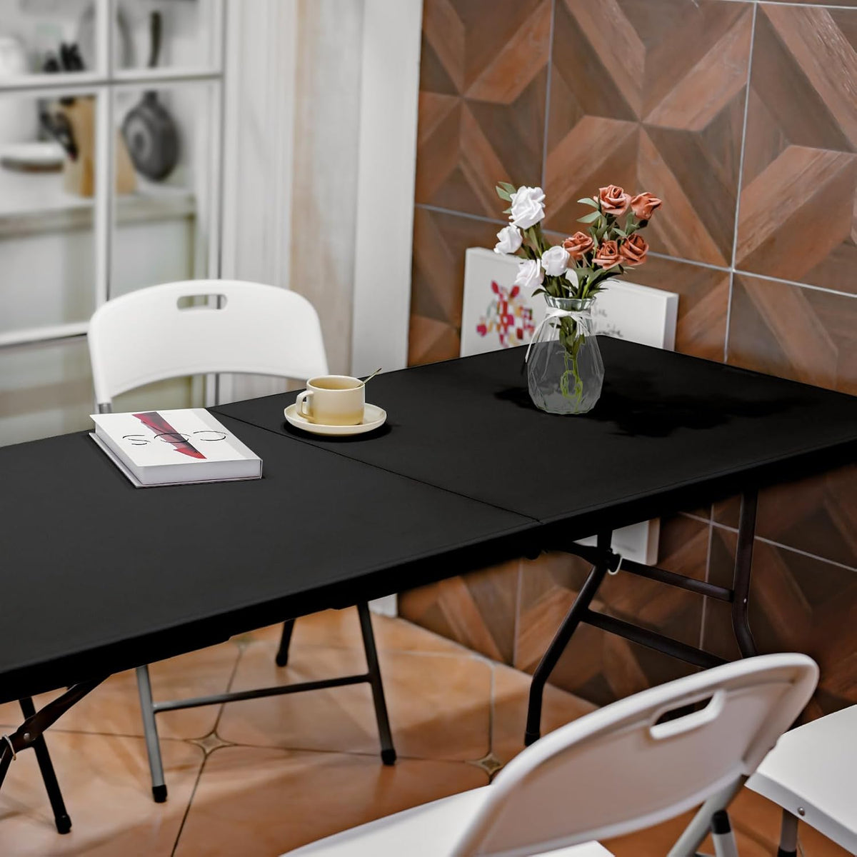 Folding Table 6ft Portable Heavy Duty Plastic Fold-in-Half 6 Foot Foldable Table Utility Dining Indoor Outdoor with Carrying Handle for Camping