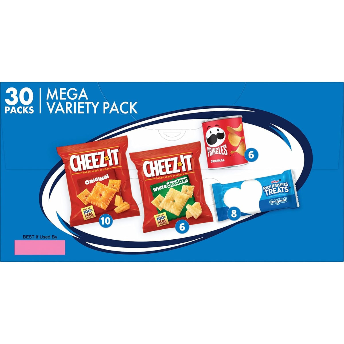 Kellogg's Cheez-It, Pringles & Rice Krispies Treats Snacks Mega Variety Pack, 30.1oz Box (30 Count)
